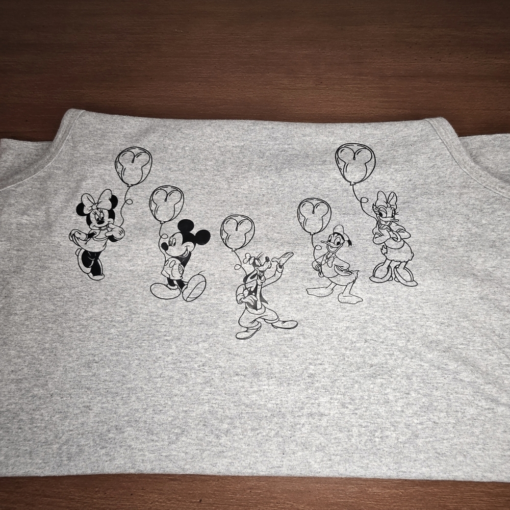 Vintage Disney Gray Tank Top Minnie Mickey Donald Daisy Goofy Balloon Graphic